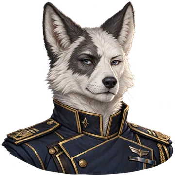 A Tenko, a black-and-white fox-folk officer